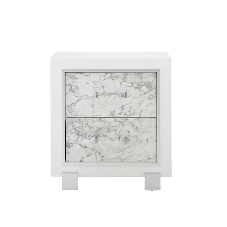 Global Furniture Usa Transitional Glam Marble, Metallic Santorini White Nightstand 1484